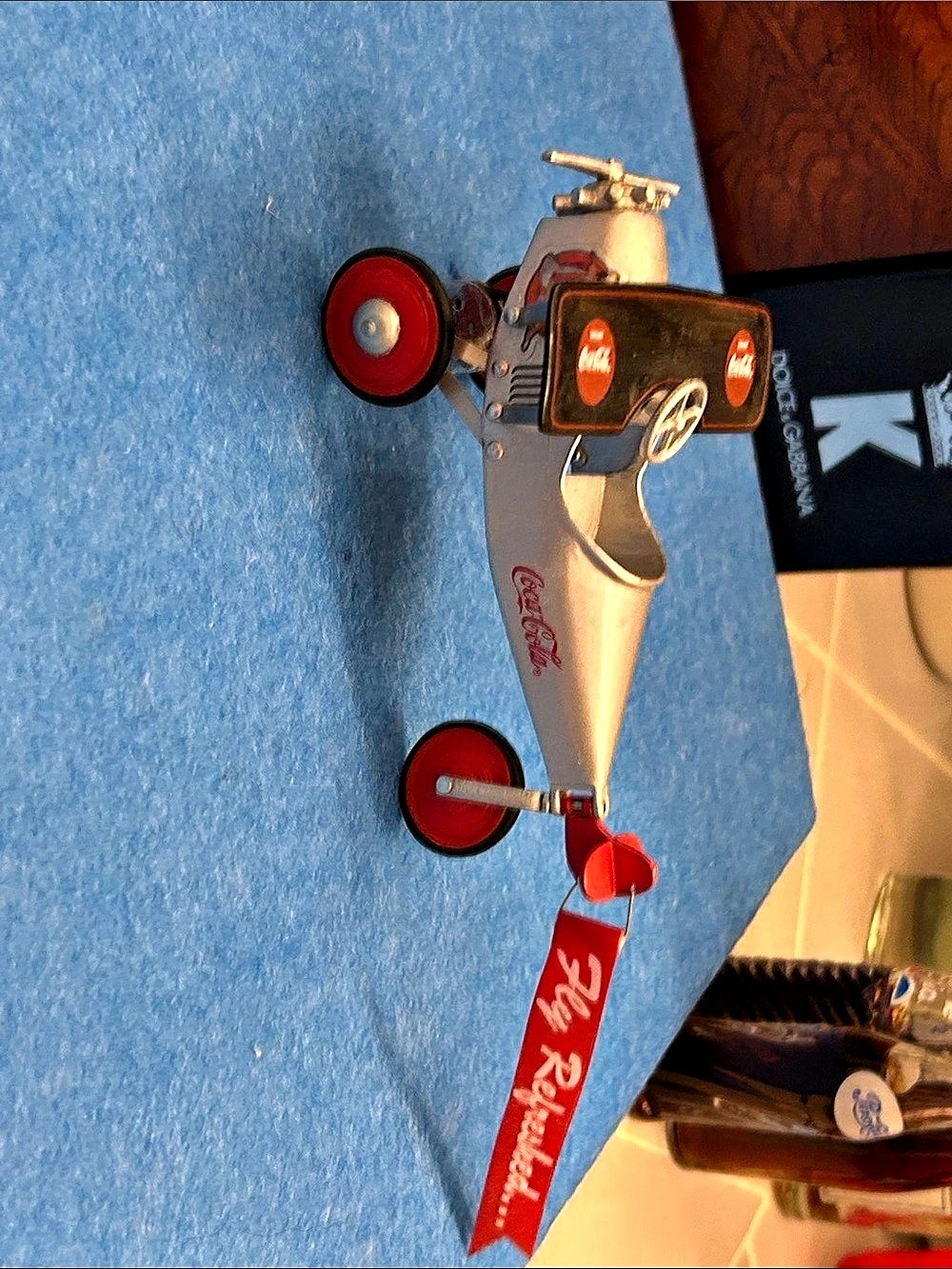 Coca-Cola Fly Refreshed Pedal Plane Replica Decor Silver & Red
